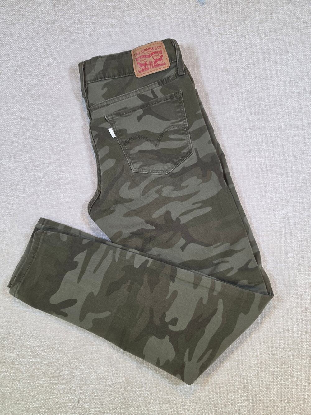 Levi's 711 Skinny Jeans Camo Green Camouflage Stretch Denim Women Size 28x26